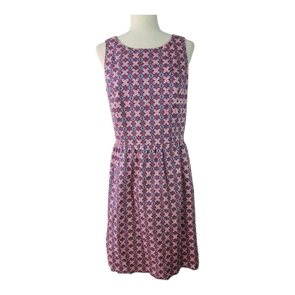 Brooks Brothers Blue Pink White Sleeveless Dress Pleated Skirt Pockets Size 8